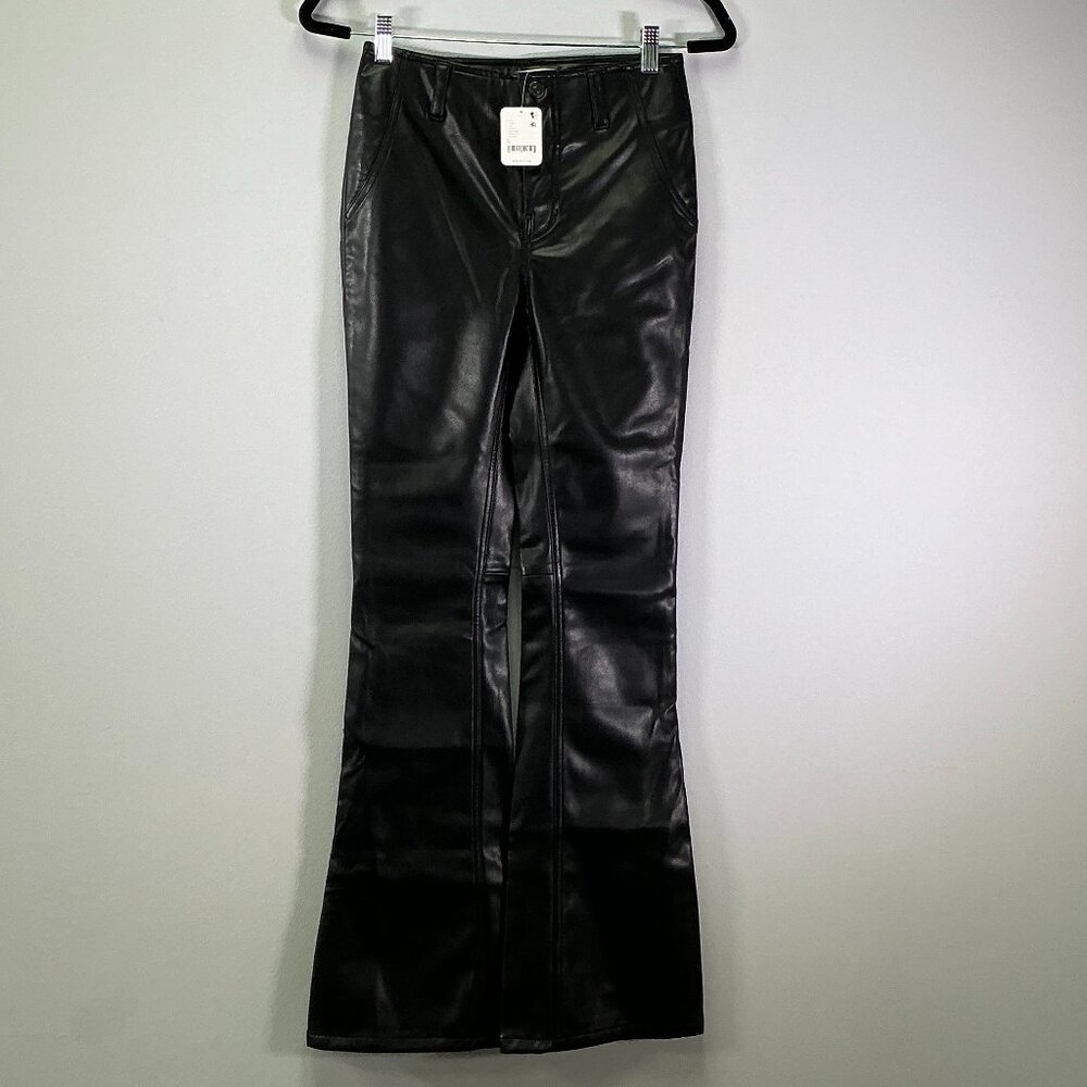 Free People Level up Women's Size 26 Black Faux Leather Slit Cuff Pants